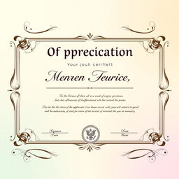 A beautifully designed Certificate of Appreciation featuring elegant borders and a sophisticated layout