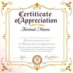 A beautifully designed Certificate of Appreciation featuring elegant borders and a sophisticated layout