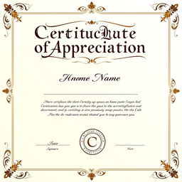 A beautifully designed Certificate of Appreciation featuring elegant borders and a sophisticated layout