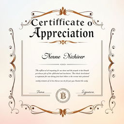 A beautifully designed Certificate of Appreciation featuring elegant borders and a sophisticated layout