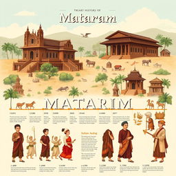 An artistic representation of the history of Mataram, showcasing key historical landmarks and events that shaped the region