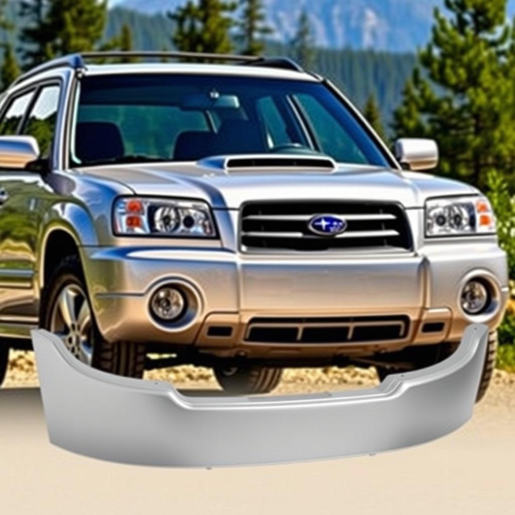 A silver Subaru Forester, showcasing a front bumper design specifically from the 2004 model