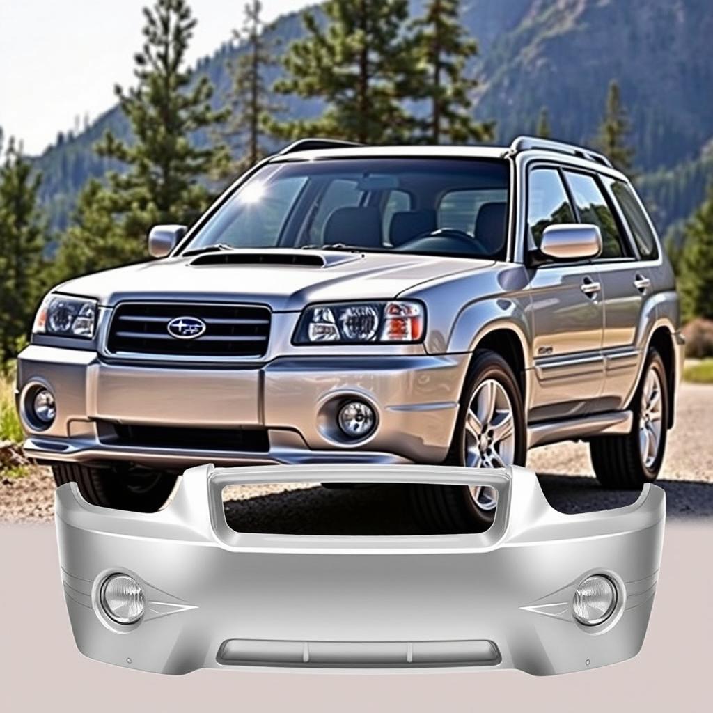 A silver Subaru Forester, showcasing a front bumper design specifically from the 2004 model