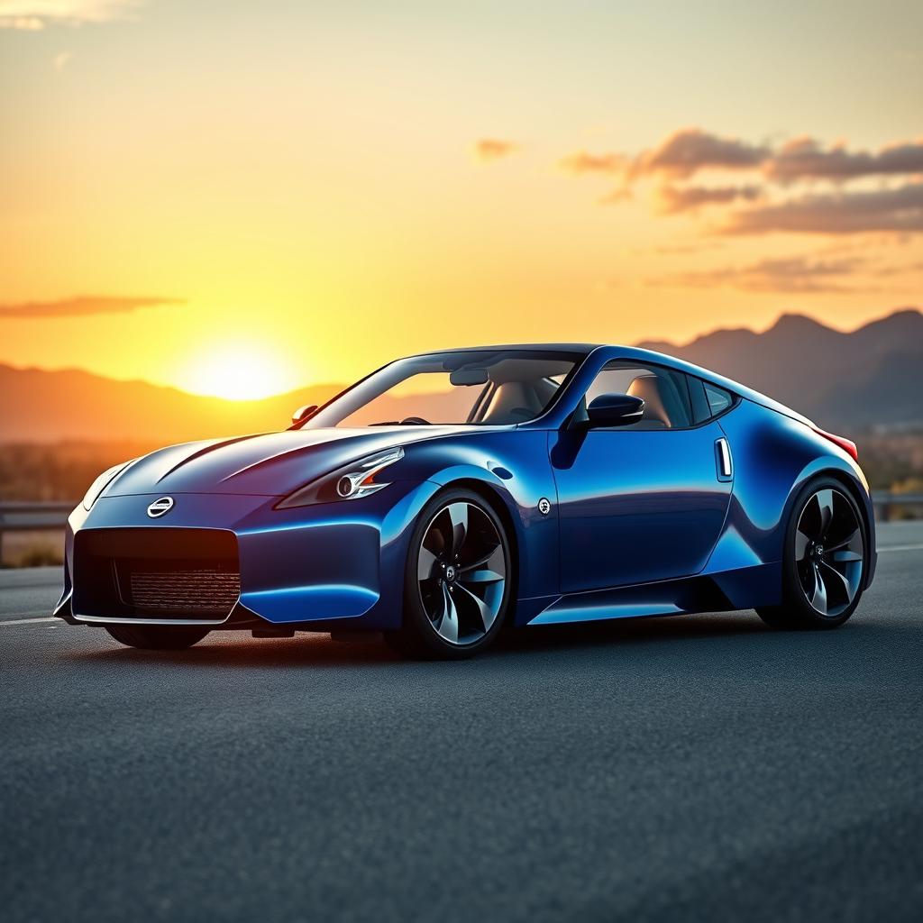 A sleek and futuristic 2025 Nissan Z sports car, showcasing its elegant lines and aerodynamic design