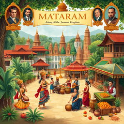 A beautifully detailed illustration depicting the cultural history of the Mataram Kingdom, featuring traditional Javanese ceremonies and customs