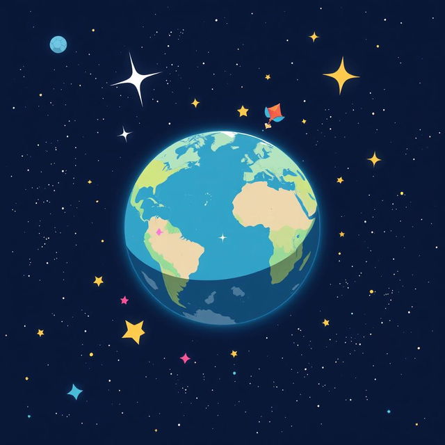 An anime-style illustration of planet Earth, with countries represented in unique, whimsical shapes and colors