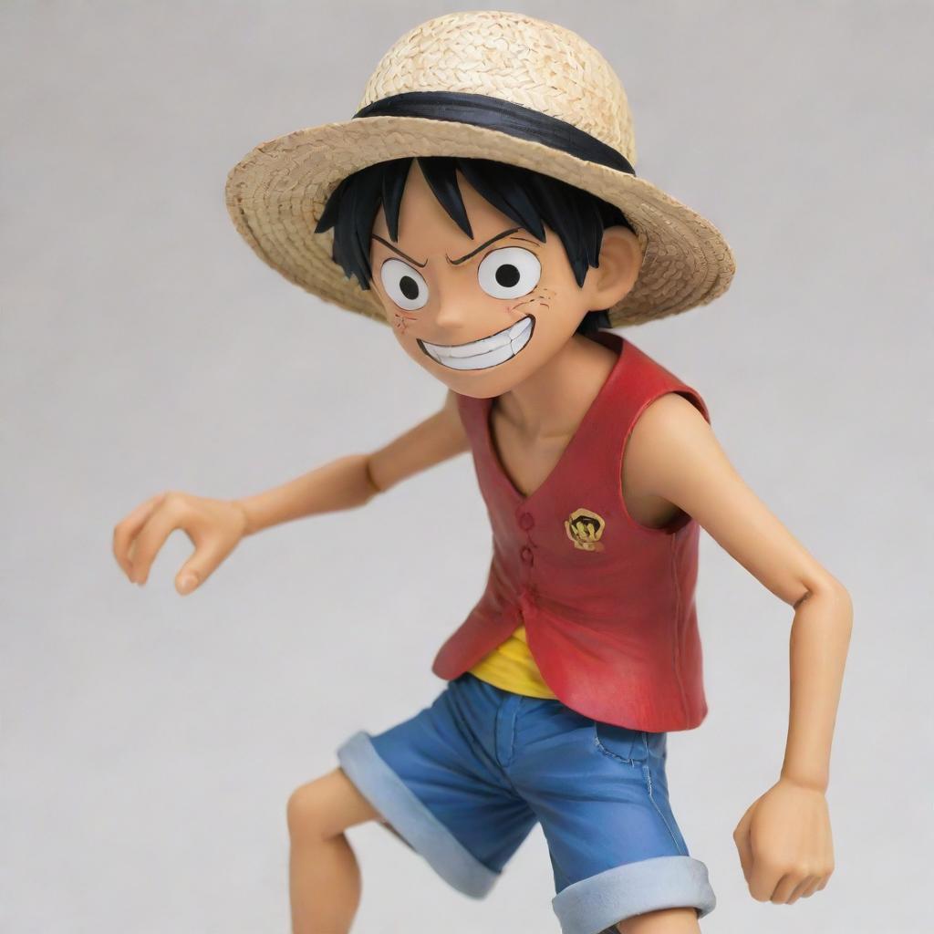 Monkey D. Luffy, the main protagonist from 'One Piece', with his signature straw hat, black short hair, smiling face, and red vest, adopting a fighting stance.