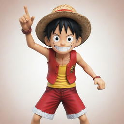 Monkey D. Luffy, the main protagonist from 'One Piece', with his signature straw hat, black short hair, smiling face, and red vest, adopting a fighting stance.