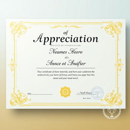 A beautifully designed Certificate of Appreciation, featuring an elegant border and ornate patterns