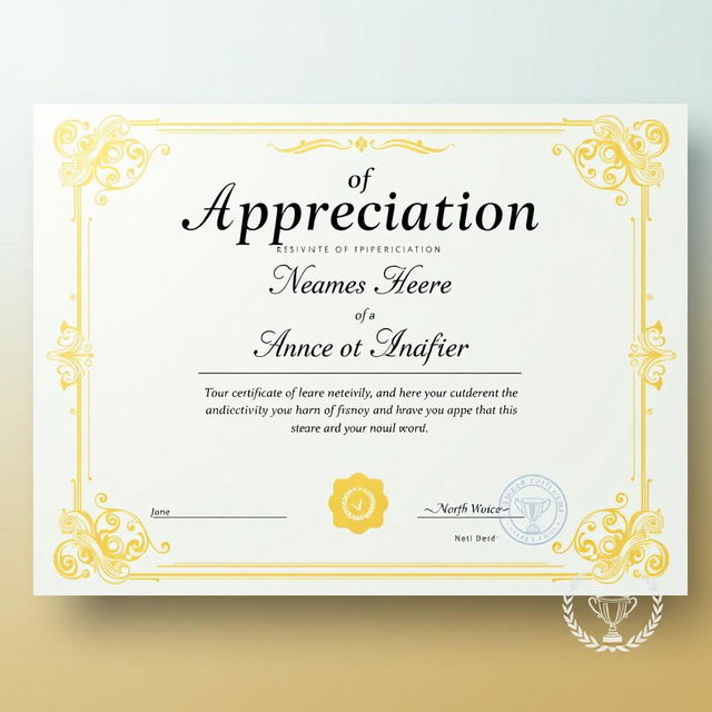 A beautifully designed Certificate of Appreciation, featuring an elegant border and ornate patterns