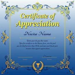 A beautifully designed Certificate of Appreciation, featuring an elegant border and ornate patterns