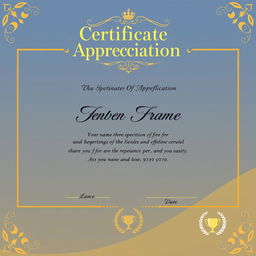 A beautifully designed Certificate of Appreciation, featuring an elegant border and ornate patterns