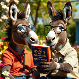 Two humanoid donkeys engaged in a lively conversation, showcasing their expressive faces and exaggerated features