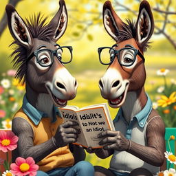 Two humanoid donkeys engaged in a lively conversation, showcasing their expressive faces and exaggerated features