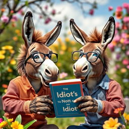 Two humanoid donkeys engaged in a lively conversation, showcasing their expressive faces and exaggerated features