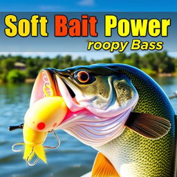 A striking thumbnail featuring a large bass actively responding to a soft lure, which is prominently displayed in the foreground