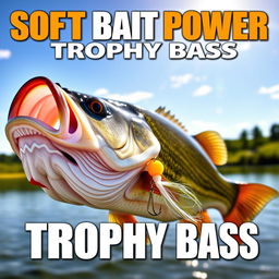 A striking thumbnail featuring a large bass actively responding to a soft lure, which is prominently displayed in the foreground