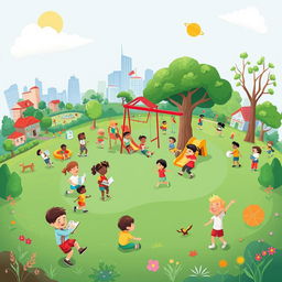 A colorful and expressive illustration depicting the impact of the environment on children's growth and development