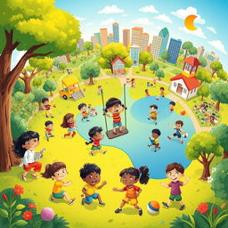 A colorful and expressive illustration depicting the impact of the environment on children's growth and development