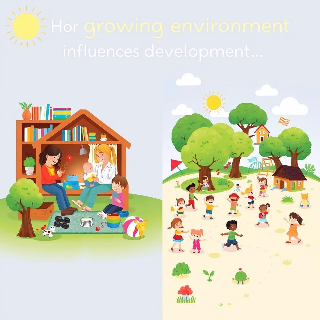 An educational and insightful illustration depicting how the growing environment influences a child's development