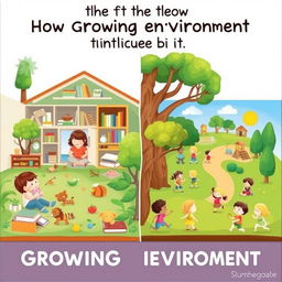 An educational and insightful illustration depicting how the growing environment influences a child's development