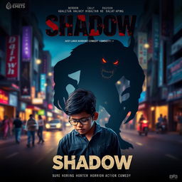 A cinematic horror action comedy poster titled 'SHADOW'