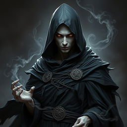 A full-body representation of a dark semi-elf sorcerer, embodying the essence of an undead lineage