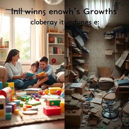 A thought-provoking image depicting the influence of a child's growth environment, featuring a split scene