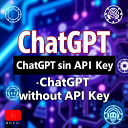 A visually appealing and modern YouTube thumbnail for a tutorial titled 'ChatGPT sin API Key'