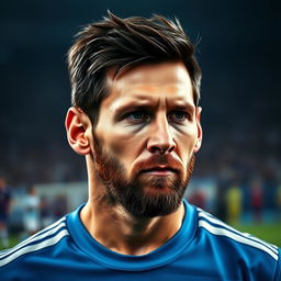 A portrait of Lionel Messi, showcasing his signature features such as his short dark hair and beard