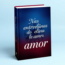 A captivating book cover design titled "Nas entrelinhas do amor" featuring a harmonious blend of deep blue and burgundy colors