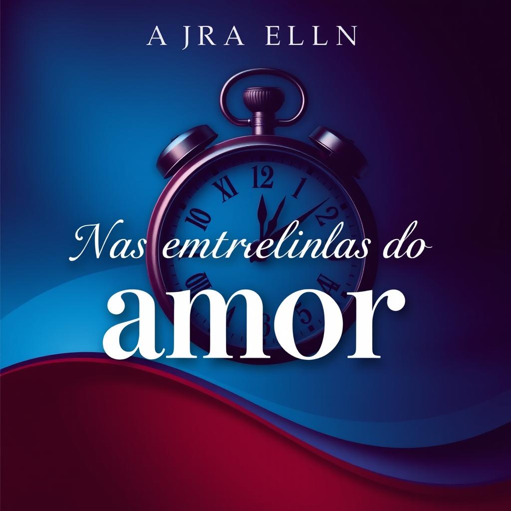 A captivating book cover design titled "Nas entrelinhas do amor" featuring a harmonious blend of deep blue and burgundy colors