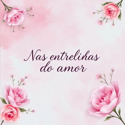 A beautifully designed book cover for "Nas entrelinhas do amor", featuring an enchanting background that seamlessly blends soft shades of pastel colors, primarily pink and lavender