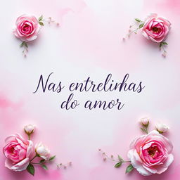 A beautifully designed book cover for "Nas entrelinhas do amor", featuring an enchanting background that seamlessly blends soft shades of pastel colors, primarily pink and lavender