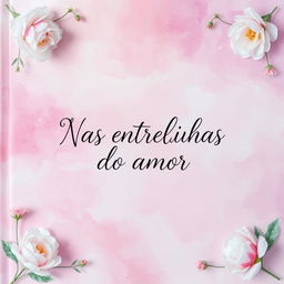 A beautifully designed book cover for "Nas entrelinhas do amor", featuring an enchanting background that seamlessly blends soft shades of pastel colors, primarily pink and lavender