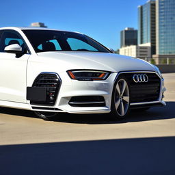 A pristine white Audi A3 8P S-Line parked in an urban setting