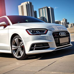 A pristine white Audi A3 8P S-Line parked in an urban setting