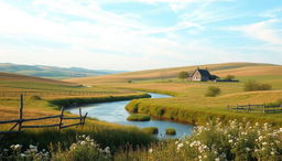 A tranquil landscape reflecting a simple and modest lifestyle from the 1800s