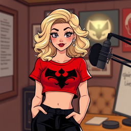 A cartoon depiction of a pretty blonde girl in her early 20s