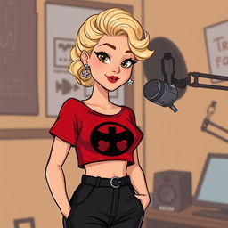 A cartoon depiction of a pretty blonde girl in her early 20s