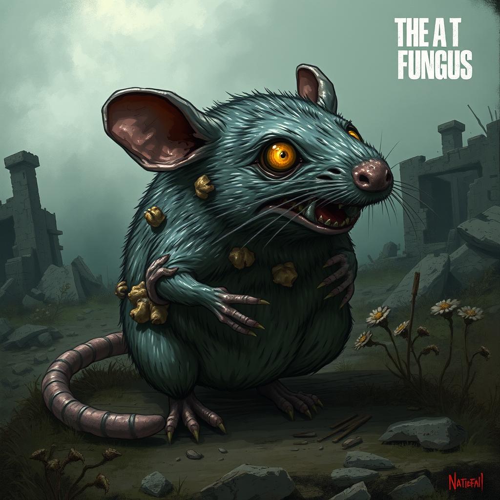 A detailed, realistic illustration of a zombie rat infected by a fungus, inspired by 'The Last of Us'