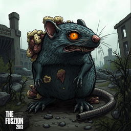 A detailed, realistic illustration of a zombie rat infected by a fungus, inspired by 'The Last of Us'