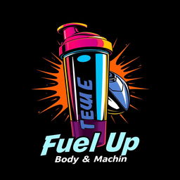 An artistic representation featuring a vibrant gym shaker bottle seamlessly merging into a motorcycle gas tank at the top