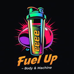 An artistic representation featuring a vibrant gym shaker bottle seamlessly merging into a motorcycle gas tank at the top