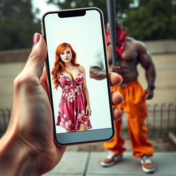 A scene featuring a female hand holding a cellphone