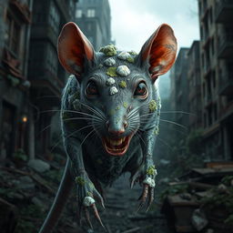 An intricate and realistic portrayal of a zombie rat infected by a fungus, inspired by 'The Last of Us'