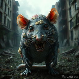 An intricate and realistic portrayal of a zombie rat infected by a fungus, inspired by 'The Last of Us'