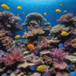 Create an image of a vibrant coral reef full of a variety of colorful tropical fish, showcasing the biodiversity of underwater ocean life in full bloom.