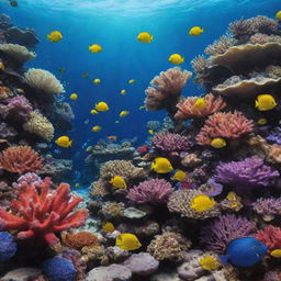 Create an image of a vibrant coral reef full of a variety of colorful tropical fish, showcasing the biodiversity of underwater ocean life in full bloom.