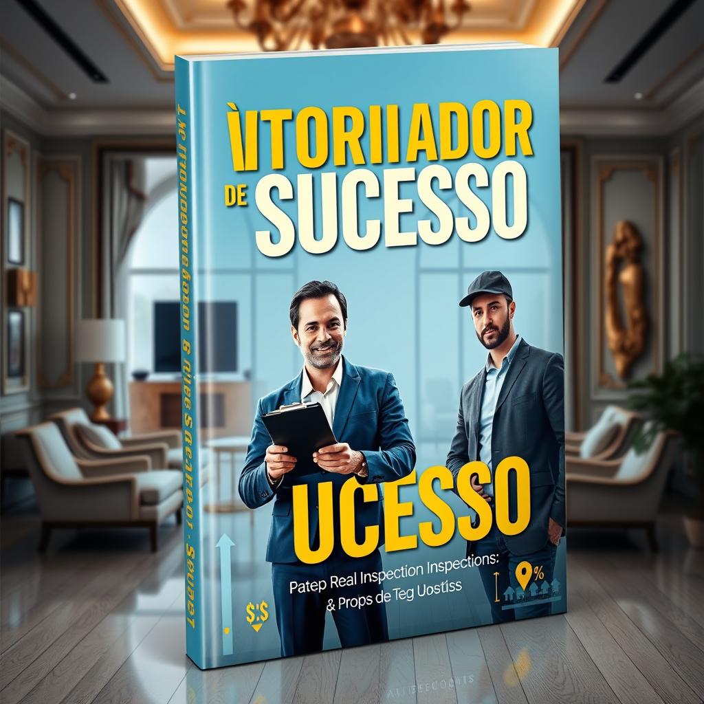 A vibrant and engaging ebook cover for 'Vistoriador de Sucesso', featuring a dynamic design that captures the essence of real estate inspections